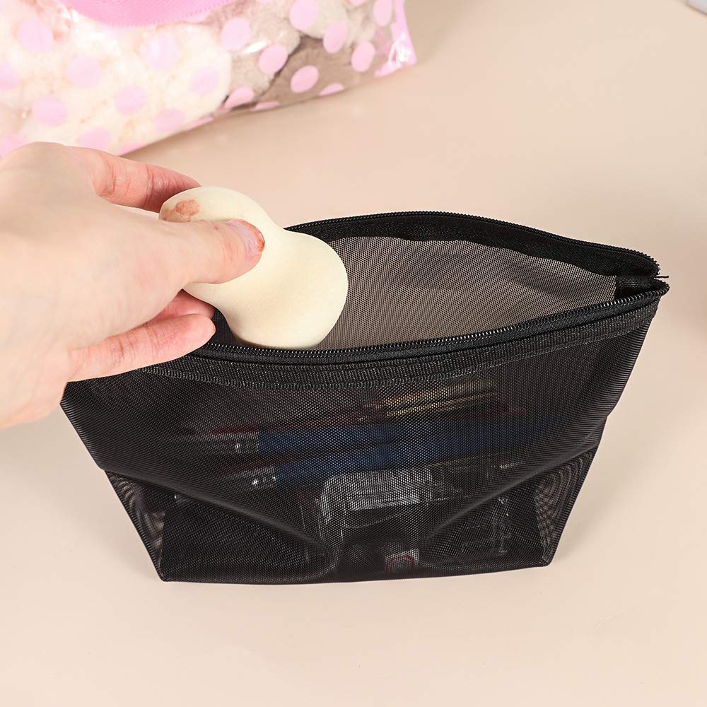 YITAQI Cosmetic Pouch,Black for Women Handbags Mesh Package Wash Travel Organizer Makeup Bathing Storage Bags(18cm)
