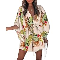 Women Summer Floral Casual Party Short Dress Loose Tunic V-Neck Half Sleeve Shift Flowy Swing Vacation Mini Dresses