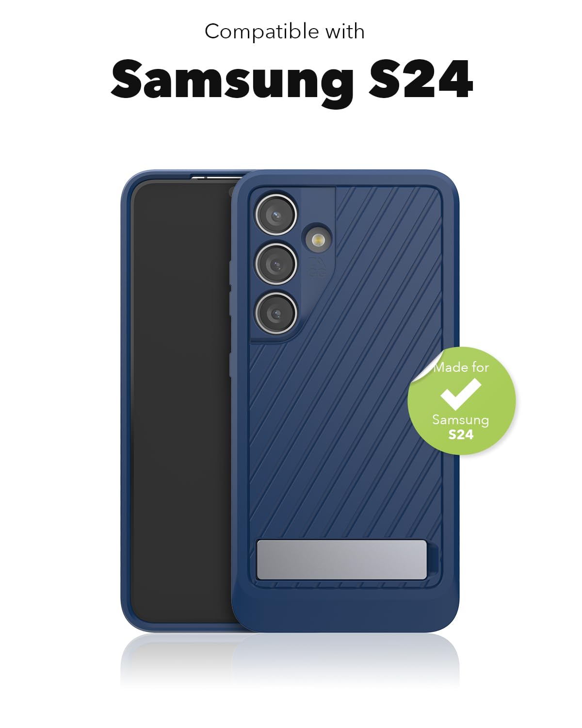 ZAGG Everest Samsung Galaxy S24 Case with Kickstand - Triple Layer Graphene-Infused Drop Protection up to 20ft, Eco-Friendly Design, Textured Grip, Navy