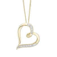 SwaraEcom Brilliant Created Round Cut White Diamond CZ 14K Yellow Gold Plated Solid 925 Sterling Silver Heart Promise Pendant Necklace for Womens,Girls,Teens