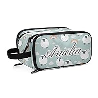 Blue Sheep Personalized Makeup Bag, Large Capacity Toiletry Bag Wide Opening Cosmetic Bag for Travel Shower Bathroom Bag for Earrings Necklace
