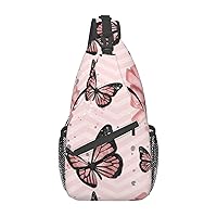 Cross Chest Bag Butterfly Pink Printed Crossbody Sling Backpack Casual Travel Bag For Unisex