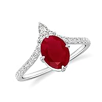 Natural Ruby Oval Crown Shaped Ring for Women Girls in Sterling Silver / 14K Solid Gold/Platinum