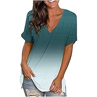 Spring Clothes for Women 2024 Short Sleeve V Neck Basic Tees for Women Oversized Tshirts Shirts Casual Tunic Tops