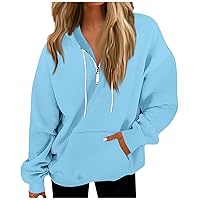 Womens Oversized Sweatshirts Half Zip Up Fleece Hoodies Long Sleeve Trendy Fashion Shirts Pullover Fall Clothes with Pocket