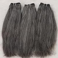 Salt and Pepper Straight hair extension | 100% Raw Indian Hair From Indian Natural Sliver Grey hair Bundles (12 inches)