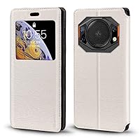 for Fossibot F101 Case, Wood Grain Leather Case with Card Holder and Window, Magnetic Flip Cover for Fossibot F101 (5.45”) White