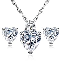 Fashion Jewelry Set Zircon Heart-Shape Earring Necklace Set Crystal Pendant for Women Bride White Durable Processed