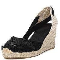 U-lite Women's Espadrille FLat Sandals Closed Toe Ankle Wrap,Classic Lace Up Summer Dressy Flat Shoes