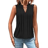 Women's Summer Tank Top Dressy,V Neck Pleated Shirts Elegant Chiffon Blouses Business Casual T Shirt Clothes