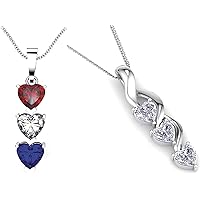 Silver Smile Set of 2 Necklaces | Three Stone 2.25 CTW Lab-Grown Ruby, White, Blue Heart Shaped Gemstone Pendant | Infinity Cross Pendant Necklace, both necklaces come in a stylish suede pouch