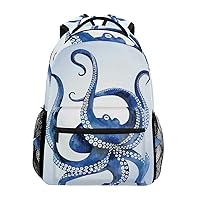 ALAZA Blue Marine Kraken Octopus Large Backpack for Kids Boys Girls Student Laptop iPad Tablet Travel School Bag w/Multiple Pockets for Men Women College