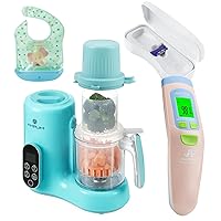 Amplim Deluxe Baby Food Maker and No Touch Forehead Thermometer for Babies and Adults | Bundle Pack