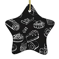 Mqgmzpastries On Chalkboard Print Christmas Tree Star Shaped Ornaments, Personalized Ceramic Pendant Xmas Decorations