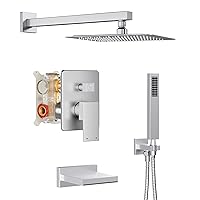 Shower System with Tub Spout, All Metal Tub Shower Faucet Set with 10” Rain Shower Head and Handheld Spray combo, Wall Mounted Tub Shower Systems with Valve and Trim Kit, Brushed Nickel