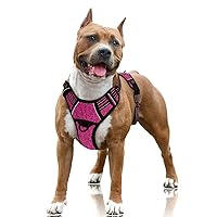 BARKBAY No Pull Dog Harness Large Step in Reflective Dog Harness with Front Clip and Easy Control Handle for Walking Training Running with ID tag Pocket(Pink/Black,L)