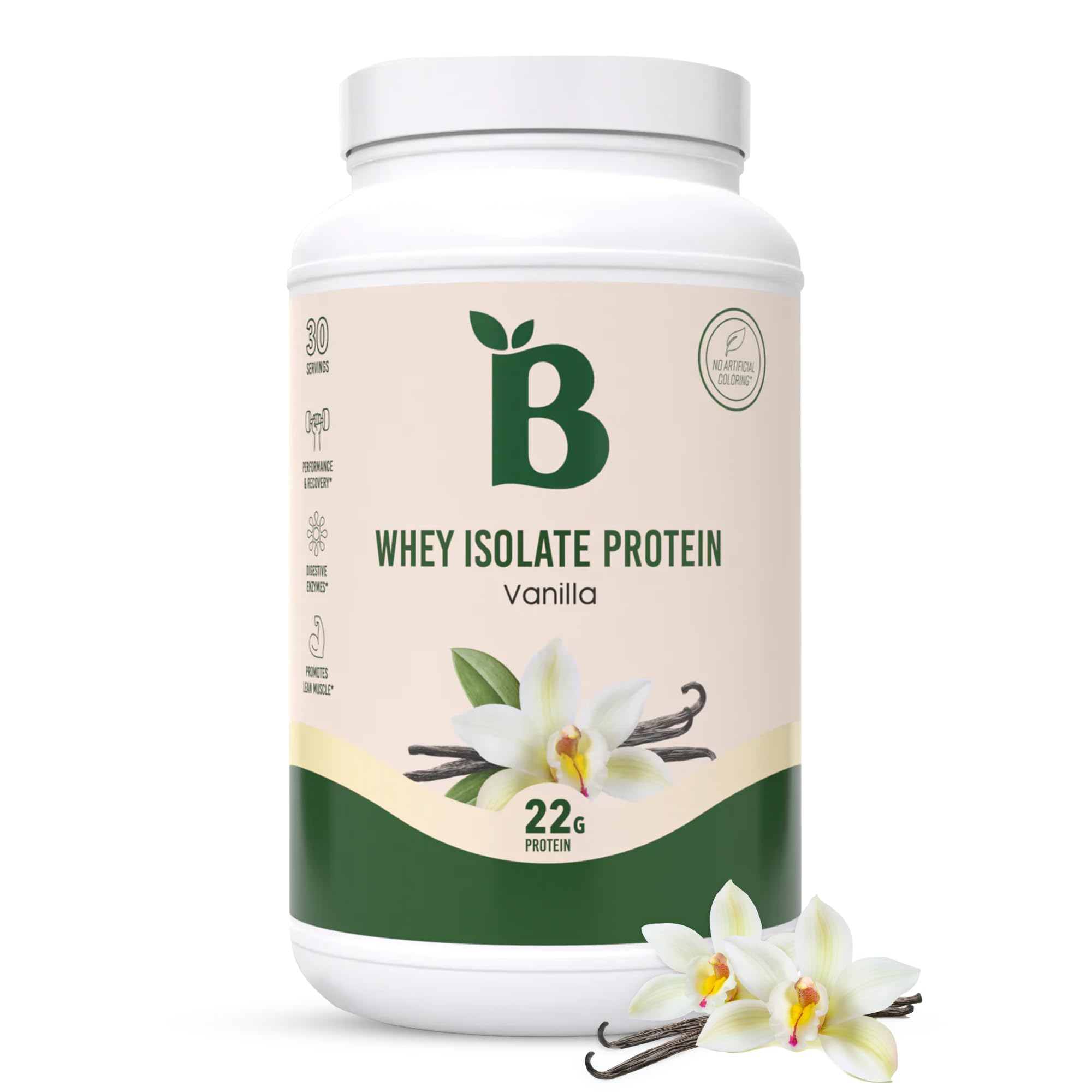 Bloom Nutrition Whey Isolate Protein Powder, Vanilla - Pure Iso Post Workout Recovery Drink Blend, Smoothie Mix with Digestive Enzymes for Gut Health - Low Carb, Keto & Zero Sugar Added