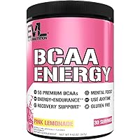 EVL BCAAs Amino Acids Powder - Rehydrating BCAA Powder Post Workout Recovery Drink with Natural Caffeine - BCAA Energy Pre Workout Powder for Muscle Recovery Lean Growth and Endurance - Pink Lemonade
