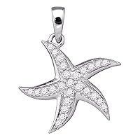 The Diamond Deal 10k White Gold Round Diamond Womens Unique Star Starfish Estrella Pendant 1/4 Cttw