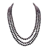 JYX Pearl Triple Strand Necklace 6-7mm Classic Black Freshwater Pearl Necklace for Women 18