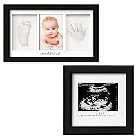 KeaBabies Baby Handprint Footprint Keepsake Kit and Baby Sonogram Picture Frame Bundle - Baby Prints Duo Photo Frame for Newborn (Onyx Black) - Pregnancy Announcement Sonogram Photo Frames (Onyx Black
