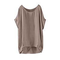 Linen Summer Shirts for Women Short Sleeve Button Down 2024 Cotton Tops Asymmetrical Spring Casual Loose Fit Blouses