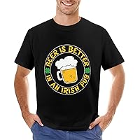 Beer is Better in an Irish Pub Shirt for Men Clover Shirt St.Patrick's Day T-Shirt Irish Lucky Horseshoe Cotton Shirts