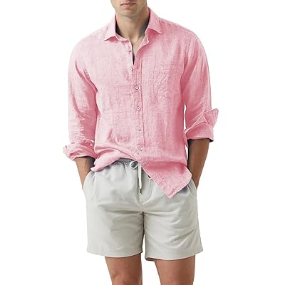 JMIERR Men's Cotton Linen Casual Stylish Button Down Shirt Long Sleeve  Dress Shirts