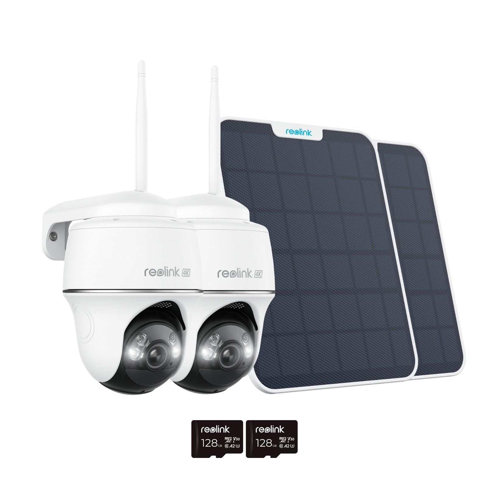 REOLINK Argus PT Ultra with Solar Panel 2 Pack Bundle - 4K Solar Security Camera Wireless Outdoor, Pan Tilt, 8MP Color Night Vision, 2.4/5 GHz WiFi, Includes SD Card (128GB), Smart Detection