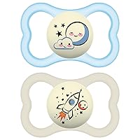 MAM Supreme Night Baby Pacifier, for Sensitive Skin, Patented Nipple, 2 Pack, 6-16 Months, Boy