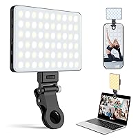 60 LED Phone Light with Front & Back Clip, Selfie Light with CRI 95+, Selfie Light for iPhone, iPad, Phone, 3000Mah Portable Light, Adjusted 3 Light Modes for Selfie, Vlog, Makeup, TikTok