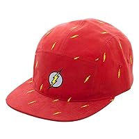 Flash The DC Comics Flex Fit 5 Panel Camper Hat, One Size Fits Most Red
