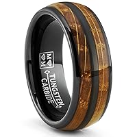 Metal Masters Co. Mens Gunmetal Black Tungsten Engagement Ring Whiskey Barrel Grain Wood Inlay Wedding Band 8MM