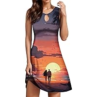 Sun Dresses for Women Casual Spaghetti Strap Cover Up Dress Swing Loose Tank Dress Midi Dress for Sundress