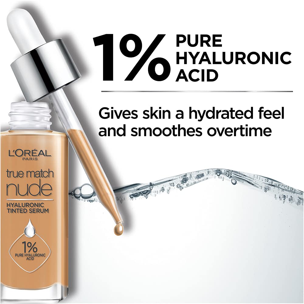 L’Oréal Paris Cosmetics True Match Nude Hyaluronic Tinted Serum The 1st Tinted serum with 1% Hyaluronic acid Instantly skin looks brighter,even&feels hydrated Skincare,Light-Medium 3-4,1 fl. oz.