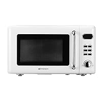 Emerson MWR7020W-N Retro Digital Microwave Oven with Timer & LED Display 700W with 5 Micro Power Levels, 8 Pre-Programmed Settings, Express & Defrost, with Child Safe Lock, 0.7 Cu. Ft, White