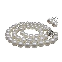 Pearl Romance II Round Pearl II White Pearl Necklace Jewelry Stud Earrings 2 Piece Set for Women Wedding Brides Bridesmaids Cultured Freshwater