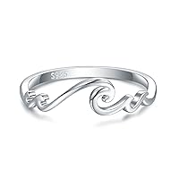 S925 Sterling Silver Multiple Waves Ring Ocean Tide Sea Plunging Wave Silver Ocean Ring Nautical Beach Summer Jewelry