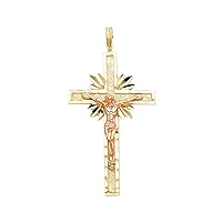14K 2T Religious Crucifix Pendant | 14K Two Tone Gold Christian Jewelry Jesus Pendant Locket For Men Women | 34 mm x 20 mm Gold Chain Pendants | Weight 1.8 grams