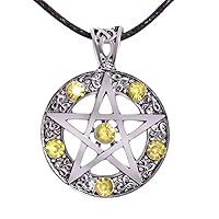 Wicccan Pentacle Pentagram Talisman Necklace With Amethyst Like CZ Gothic Wicca Jewelry MUltiple Srtone Colors