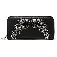 Rhinestone Bling Small Accordion Wallet Vegan Leather for Women for Cash Coin (7206-BK (Wings))