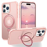 CHAOFEnG Magnetic for iPhone 15 Case with Stand [Military Grade Drop Tested][Compatible with Magnet] Ring Translucent Slim Hard Back Soft Edge, Pink