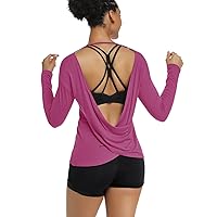 Muzniuer Women's Long Sleeve Workout Shirts Backless Yoga Shirts Cross Back Open Shirt