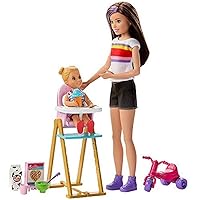 Barbie Skipper Babysitters Inc. Feeding Playset with Babysitting Skipper Doll, Toddler Doll with Feeding Feature, High Chair, Tricycle and Food-Themed Accessories for Kids 3 to 7 Years Old
