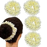 Indian Jasmine Hair Flowers - Perfect Gajra for Women's Hair Accessories White Gajra Artificial Flower Jewelry Handmade For Women (Set of 4)