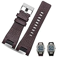 32 * 17mm Genuine Leather with Stainless Steel Clasp watchband Strap Dedicated Men for Diesel DZ4246 DZ1273b Bracelet (Color : Brown, Size : 32-17mm Black Clasp)