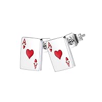 2pcs Stainless Steel Red Spade Aces Playing Cards Poker Player Stud Earrings for Men Women Teens Black