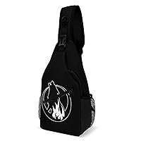 Howling Wolf Black Half Moon Crossbody Bag Over Shoulder Sling Backpack Casual Cross Chest Side Pouch