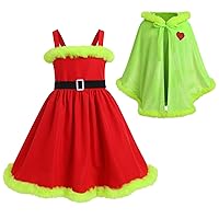 IMEKIS Christmas Family Matching Outfits for Women Baby Girl Plaid Dress with Cloak Cape Halloween Cosplay Santa Outfit