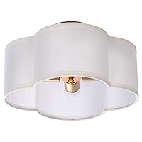 VILUXY Semi-Flush Mount Ceiling Light Fixture Cream White Fabric Drum Shade Antique Brass Brush Paint Finish for Bedroom, Dining Room, Corridor, Living Room 13.77